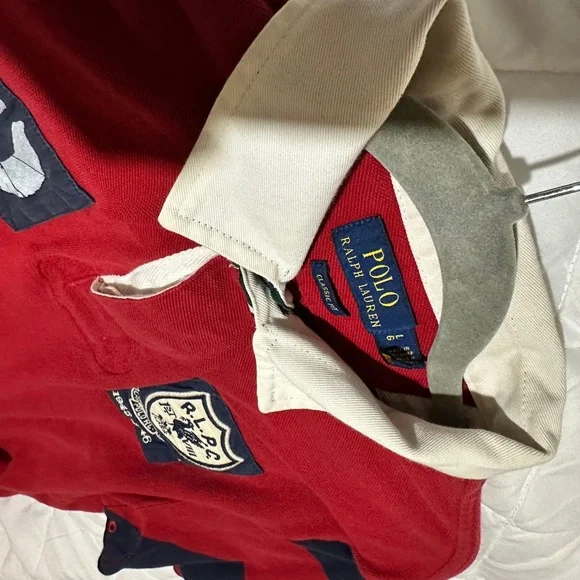Ralph Lauren polo Red rugby  Shirt with Navy Accents - Picture 4 of 10